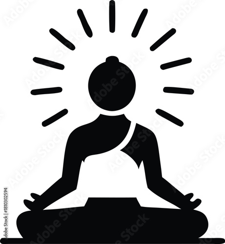 Silhouette of a person meditating with radiating lines