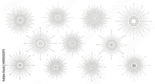 Elegant Celestial Radiance: A Collection of Detailed Circular Starburst Designs