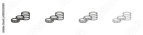 Coins stack icons collection web design, minimal line style