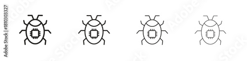 Computer bug icons collection web design, minimal line style