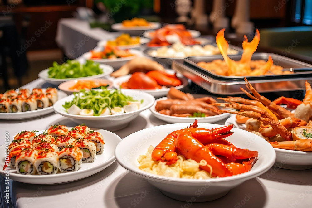 Fototapeta premium Delicious seafood and greens