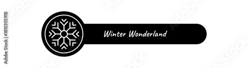 Black and white winter sticker with a snow flake element forms a circle seal for box or lid. Snowflake decoration and xmas accent in clean line style, perfect for holiday packaging.