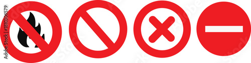Set of prohibition sign icons including no fire no entry and cancel symbols vector illustration for safety and regulation concepts