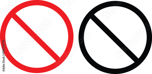 Red and black prohibition sign simple flat vector design element isolated on white background