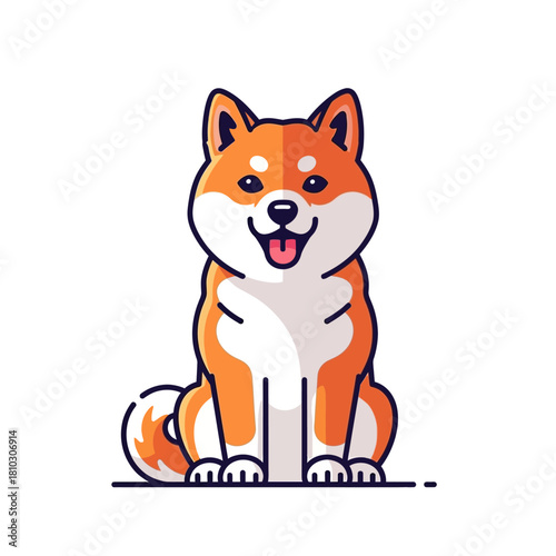 Cute cartoon Shiba Inu dog sitting with a happy expression, isolated on a white background.