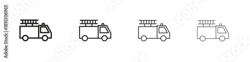 Fire truck icons collection web design, minimal line style