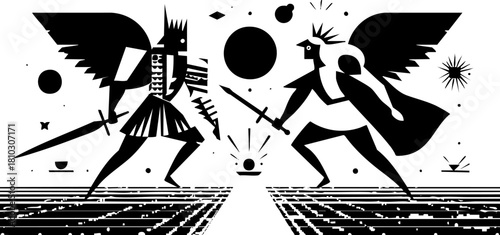 Abstract Duel of Winged Warriors