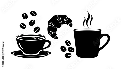 Coffee and Croissant Still Life - A Silhouette of Morning Delights.