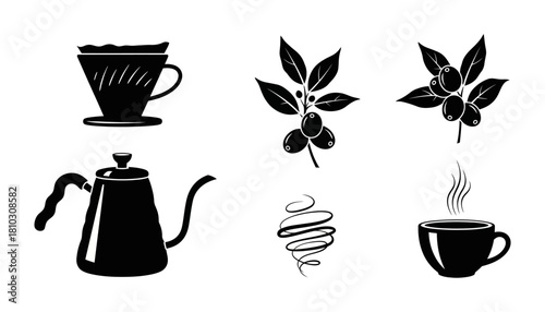 Elegant Coffee Brewing Set - Pour Over, Kettle, Beans, and Cup.