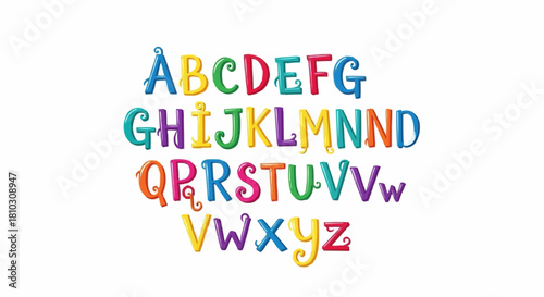 Colorful cartoon alphabet letters from a to z with playful swirls and whimsical decorative elements design