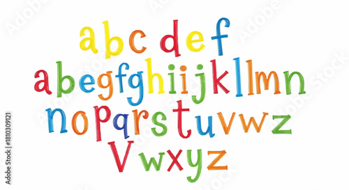 Colorful alphabet letters displayed in three rows on a white background for educational use