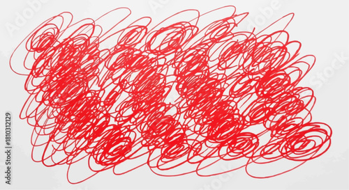 An abstract scribble pattern of red marker lines creating a chaotic yet organized visual texture effect