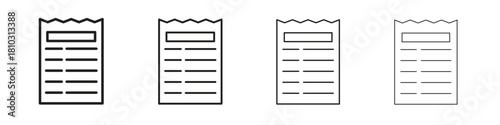 Paper receipt icons collection web design, minimal line style