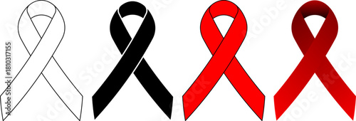 outline silhouette Awareness ribbon icon set
