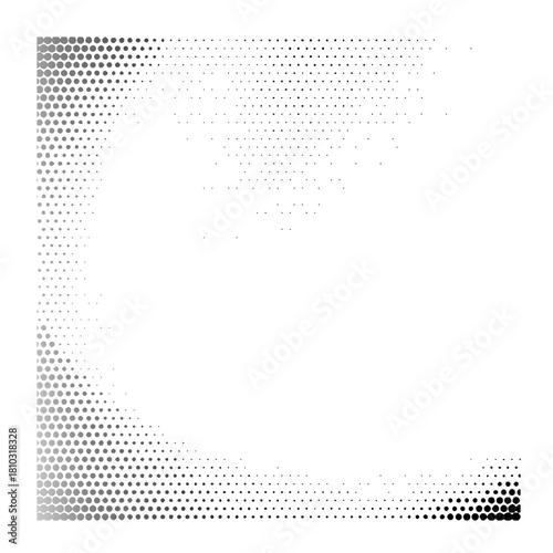 Halftone gradient frame isolated on transparent background, creating a visually appealing border or corner element with a modern and stylish design