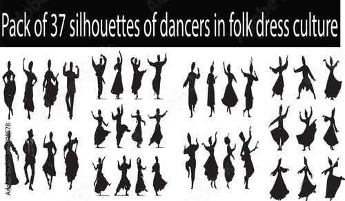 Pack of 37 Folk Dance Silhouettes in Traditional Dress