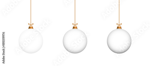 Christmas 3d white hanging balls set vector illustration. Merry christmas baubles collection to use for christmas card, greetings, xmas, winter holiday, new year projects. 