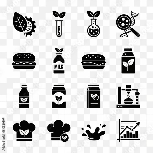 Innovative food science icons showcase biotechnology, nutrition, and culinary trends for modern brands and research