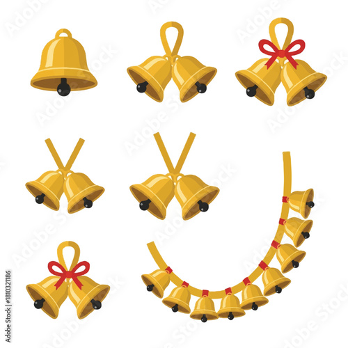 Golden Christmas Bells Collection: Festive Holiday Season Decorations.