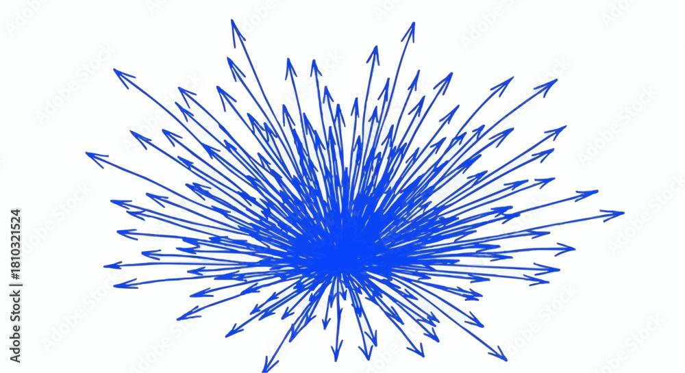 Naklejka premium A cluster of blue arrows radiating outwards from a central point on a white background design style