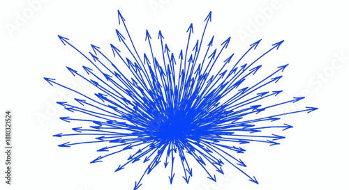 A cluster of blue arrows radiating outwards from a central point on a white background design style