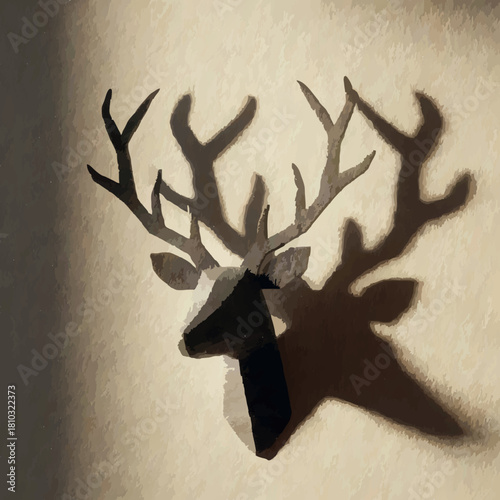 Geometric Deer Head Decoration on Wall with Sunlight

