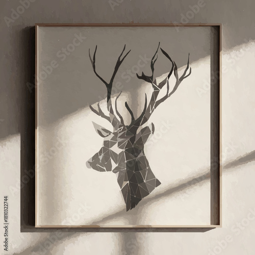 Geometric Deer Head Decoration on Wall with Sunlight

