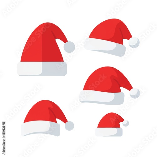 Festive Array of Santa Hats: A Christmas Celebration of Holiday Cheer.