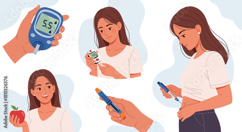 Vector illustrations showcasing diverse hands performing essential hygiene and care routines washing with soap, applying lotion, using sanitizer, and cleaning with wet wipes