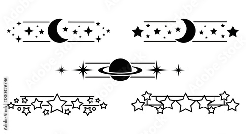 Celestial Dividers Featuring Stars, Moons, and Planets for Modern Designs: Embrace the Cosmic Trend with these Elegant Space-Themed Accents