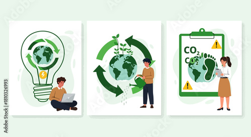 Dynamic vector concepts illustrating environmental conservation, sustainable energy, climate action, and ecological awareness for global green initiatives