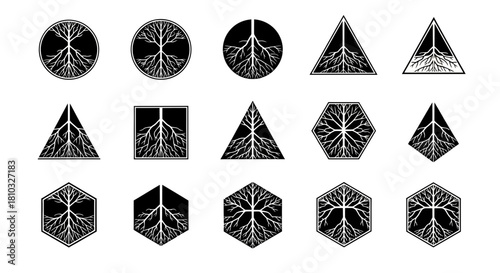 Stunning collection of modern tree root logos and icons symbolizing growth, nature, and interconnectedness for branding and design projects