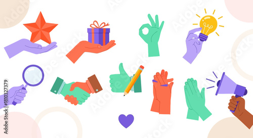 Vector Icons Set Hand Gestures and Symbols for Appreciation and Ideas