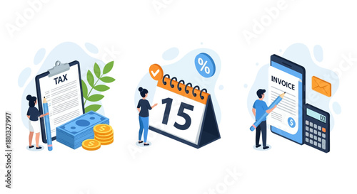 Tax Deadlines and Invoice Management Illustration Set
