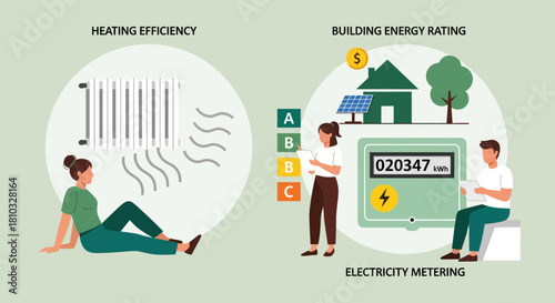 Energy Efficiency, Building Rating, and Electricity Metering Vector Illustration