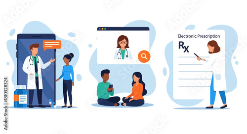 Digital healthcare consultation with a doctor online via smartphone and electronic prescription