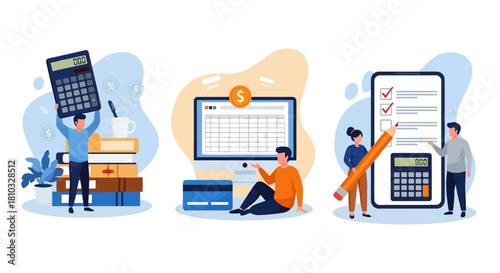 Financial Planning & Data Analysis Illustration with People & Devices
