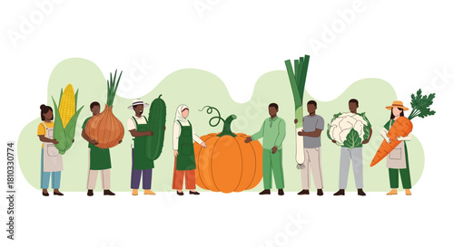 Diverse Farmers Showcase Fresh Produce at a Local Market