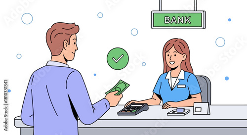 Customer and Banker Transactions Illustrative Scene of Financial Interaction