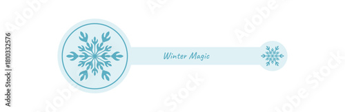 Blue snowflake ornament outline label icon in a cool frosty winter style. This icy cold design with chill accent fits a package or lid for xmas. Perfect as blue label for seasonal holiday