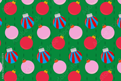 Patrón vectorial de adornos de Navidad con fondo abstracto de pino.
