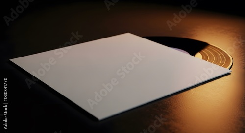 Blank Vinyl Record and Sleeve Mockup with Warm Lighting on Dark Background perfect for Album art mockup, music branding, website banner, blog visuals,