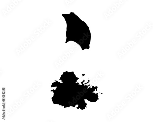 Flat black vector silhouette of Antigua and Barbuda, minimalist island nation map design with clean geographic outline
