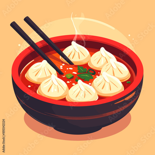 icon bowl of dumplings for lunar new year flat