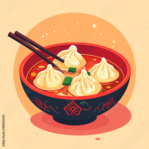 icon bowl of dumplings for lunar new year flat