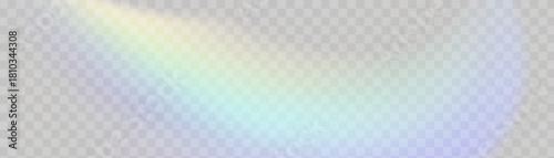 Crystal prism light flare on transparent background with neon rainbow glare and iridescent blur.