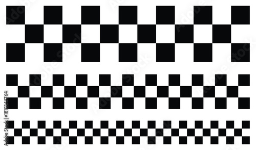 Set of racing flags vector, collection of black white checkered seamless pattern