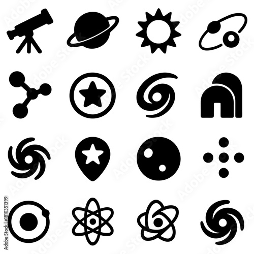 Celestial Icons: A collection of simple, yet striking icons representing astronomical elements, evoking the vastness and mystery of the cosmos.