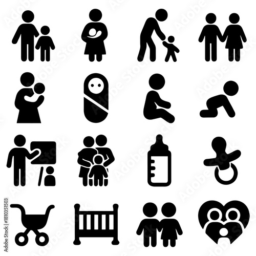 Family Icons: A comprehensive collection of iconic symbols representing various aspects of family life, conveying the essence of love, care, and unity. 