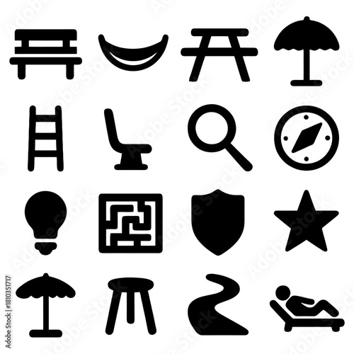 Outdoor and Indoor Icons: A collection of meticulously crafted icons portraying diverse elements, serving as visual guides for various aspects of life, seamlessly applicable to numerous interfaces.